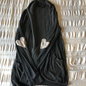 Open front cardigan with heart elbow patches